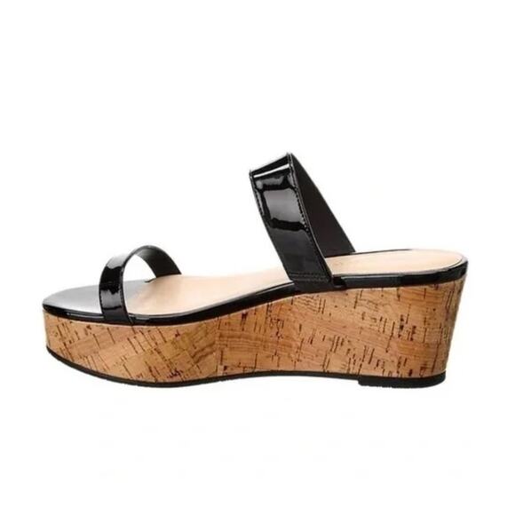 Stuart Weitzman Boardwalk Wedge Slide Sandal Sz 7.5 Black Leather Flat Platform - Picture 2 of 8